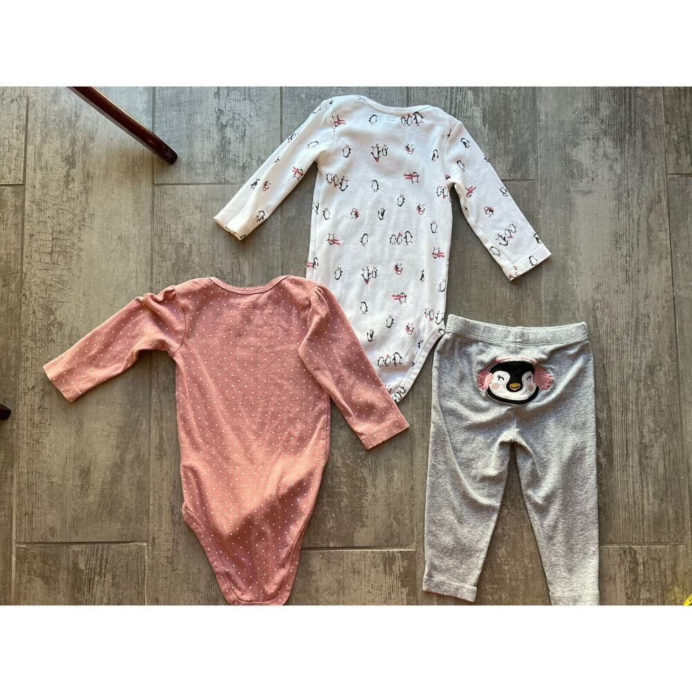 Baby Toddler Girl 3 Piece Outfit Penguin Bodysuits & Pants Set Cotton Cute 18m - Picture 13 of 13